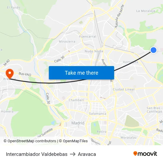 Intercambiador Valdebebas to Aravaca map
