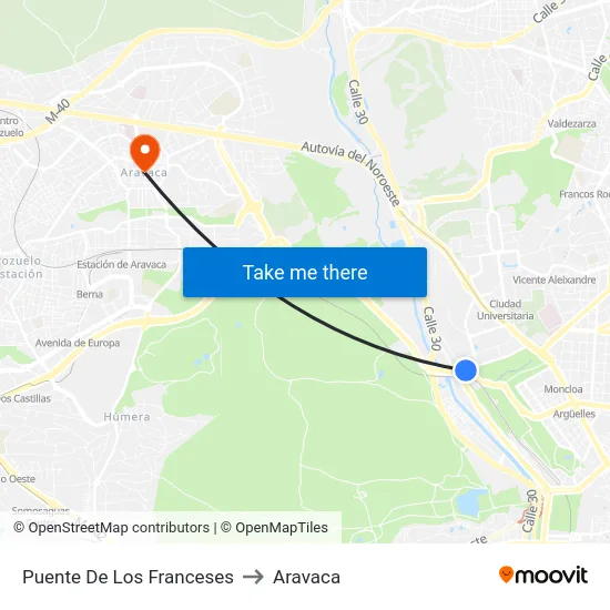 Puente De Los Franceses to Aravaca map