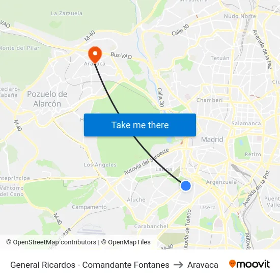 General Ricardos - Comandante Fontanes to Aravaca map