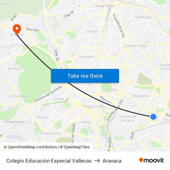 Colegio Educación Especial Vallecas to Aravaca map