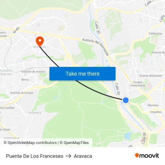 Puente De Los Franceses to Aravaca map