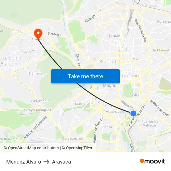 Méndez Álvaro to Aravaca map