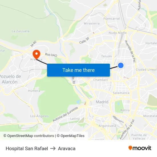 Hospital San Rafael to Aravaca map