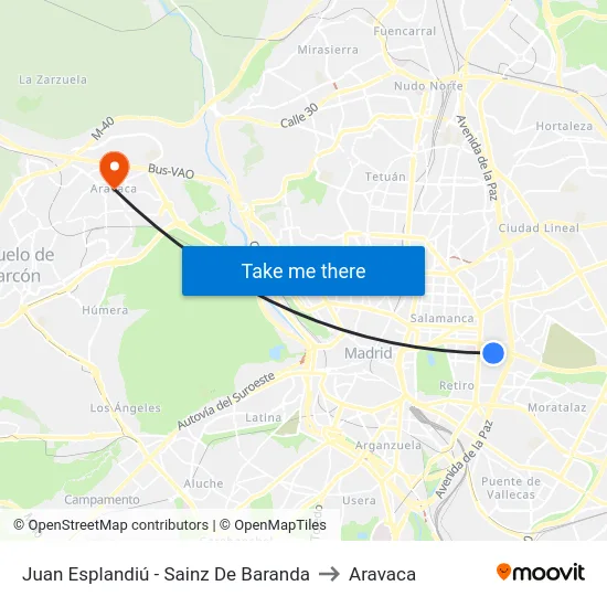 Juan Esplandiú - Sainz De Baranda to Aravaca map