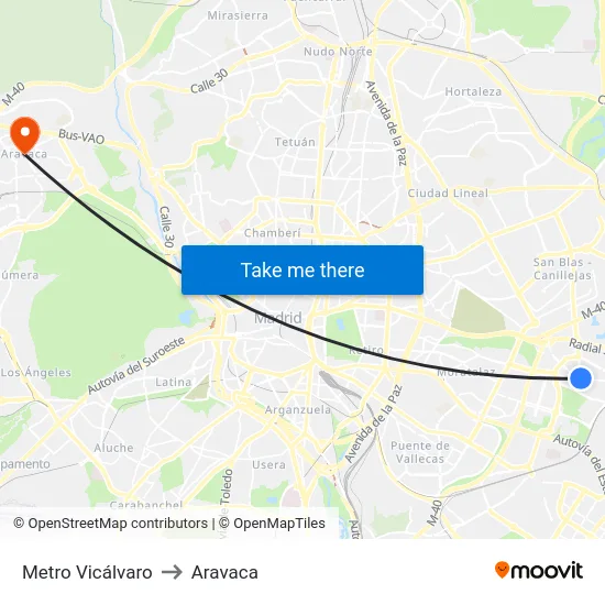 Metro Vicálvaro to Aravaca map