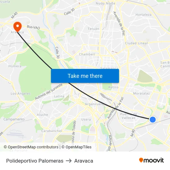 Polideportivo Palomeras to Aravaca map