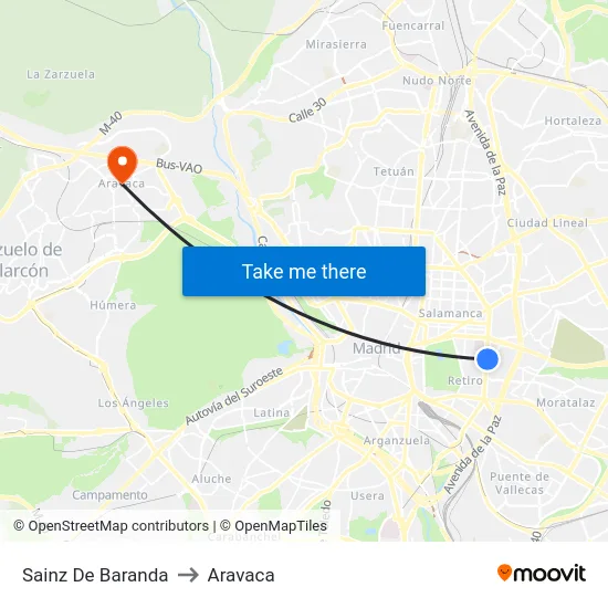 Sainz De Baranda to Aravaca map