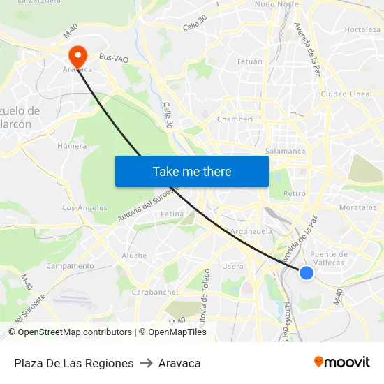 Plaza De Las Regiones to Aravaca map