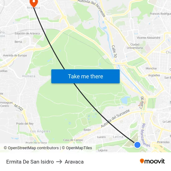 Ermita De San Isidro to Aravaca map