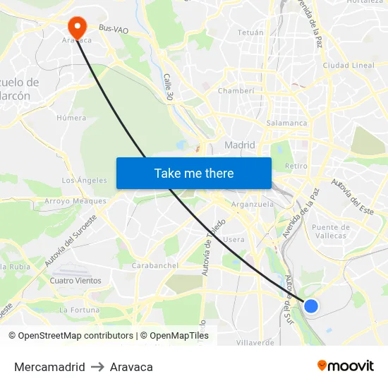 Mercamadrid to Aravaca map