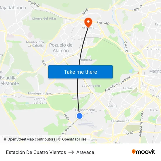 Estación De Cuatro Vientos to Aravaca map