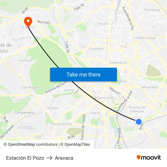 Estación El Pozo to Aravaca map