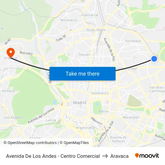 Avenida De Los Andes - Centro Comercial to Aravaca map