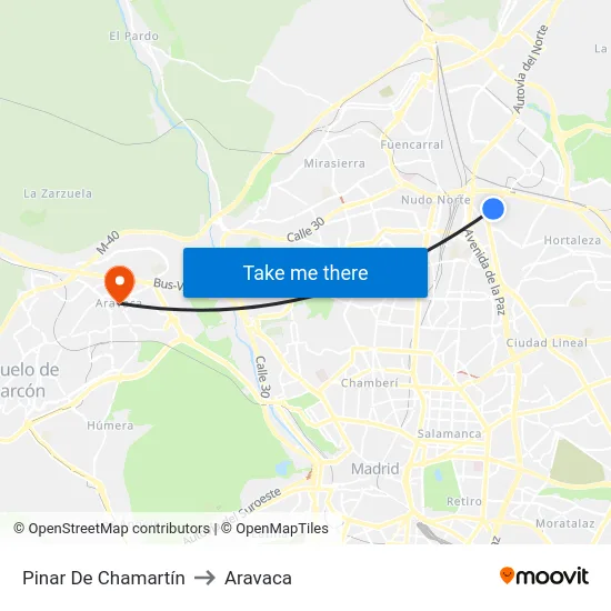 Pinar De Chamartín to Aravaca map