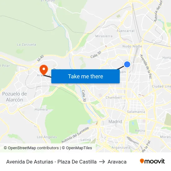 Avenida De Asturias - Plaza De Castilla to Aravaca map