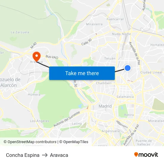 Concha Espina to Aravaca map