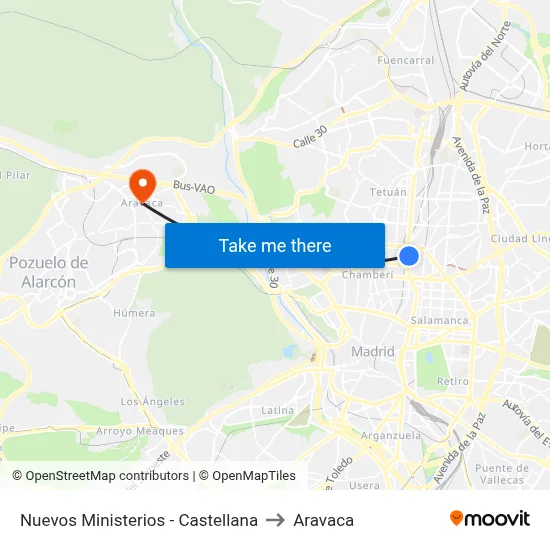 Nuevos Ministerios - Castellana to Aravaca map