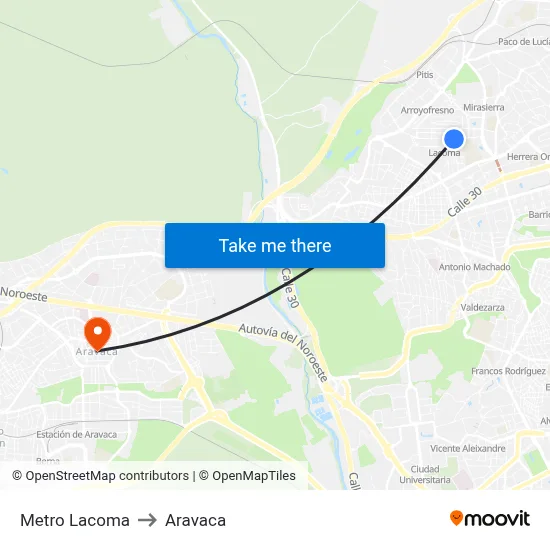 Metro Lacoma to Aravaca map