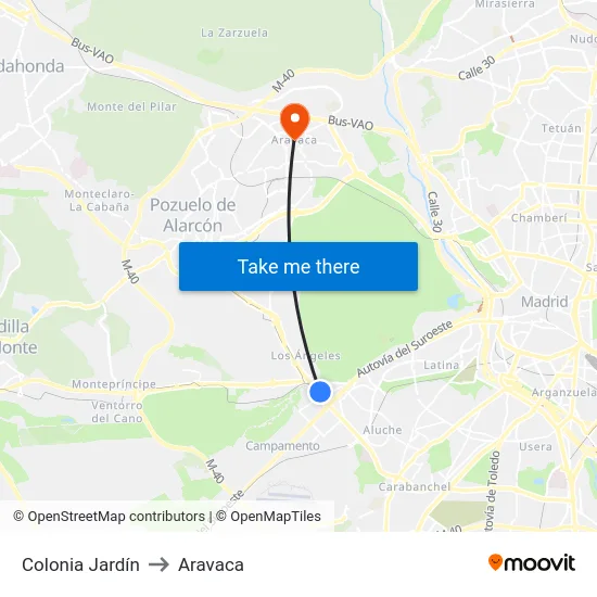 Colonia Jardín to Aravaca map