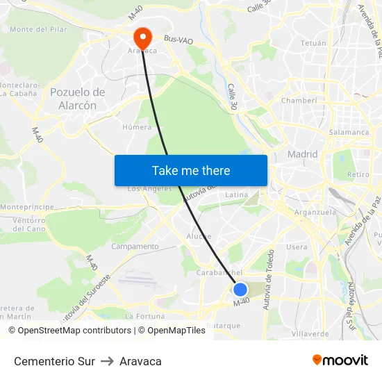 Cementerio Sur to Aravaca map