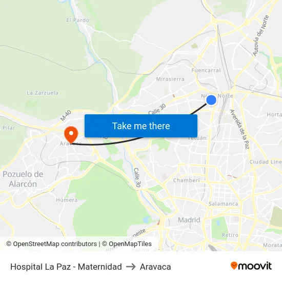 Hospital La Paz - Maternidad to Aravaca map