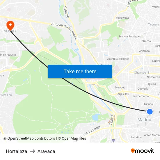 Hortaleza to Aravaca map