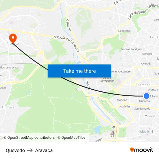 Quevedo to Aravaca map