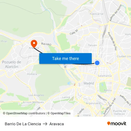 Barrio De La Ciencia to Aravaca map