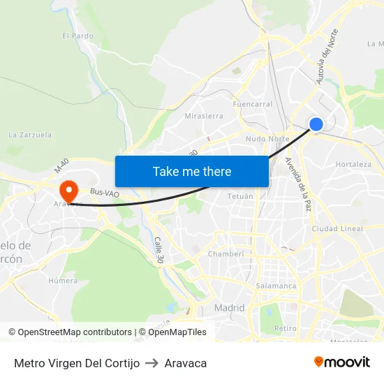 Metro Virgen Del Cortijo to Aravaca map