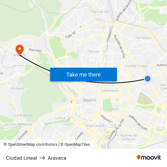 Ciudad Lineal to Aravaca map