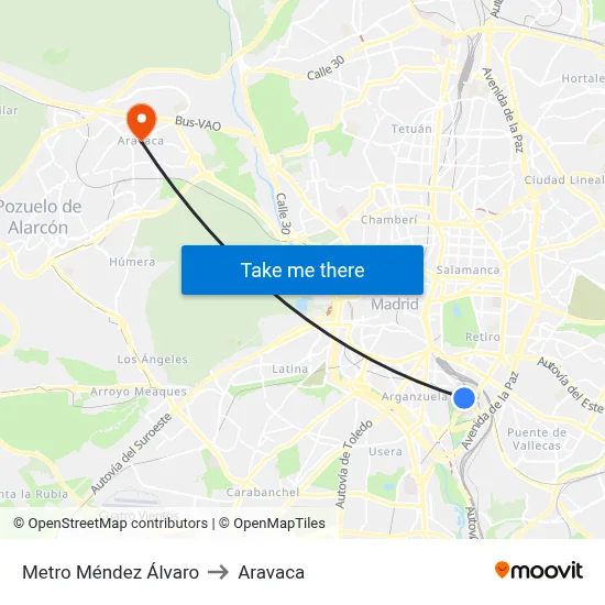 Metro Méndez Álvaro to Aravaca map