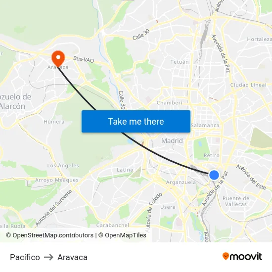 Pacífico to Aravaca map
