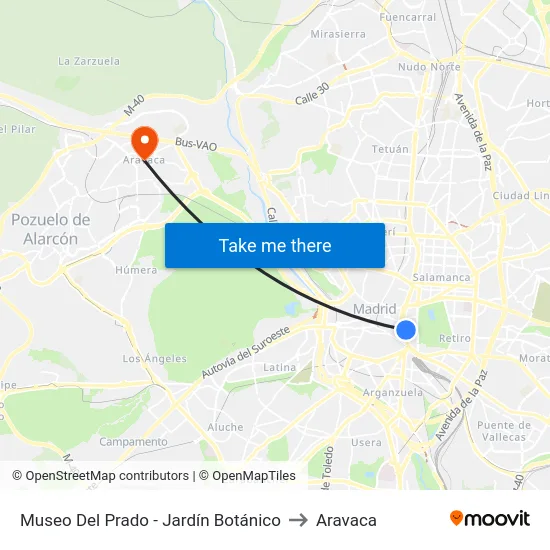 Museo Del Prado - Jardín Botánico to Aravaca map