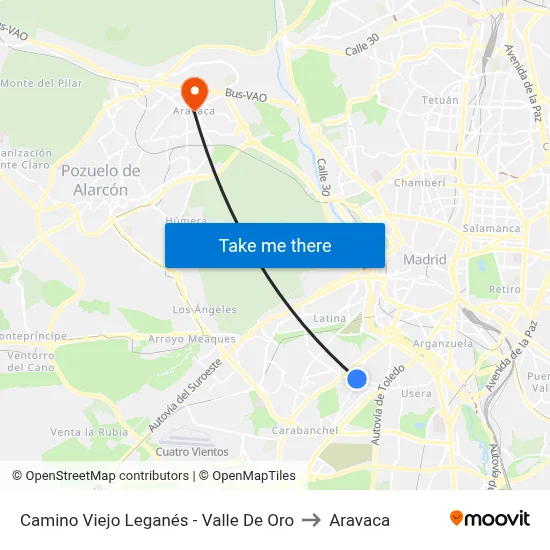 Camino Viejo Leganés - Valle De Oro to Aravaca map