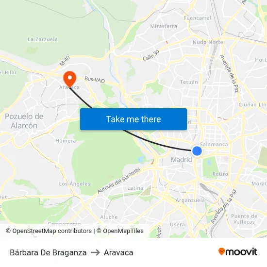 Bárbara De Braganza to Aravaca map