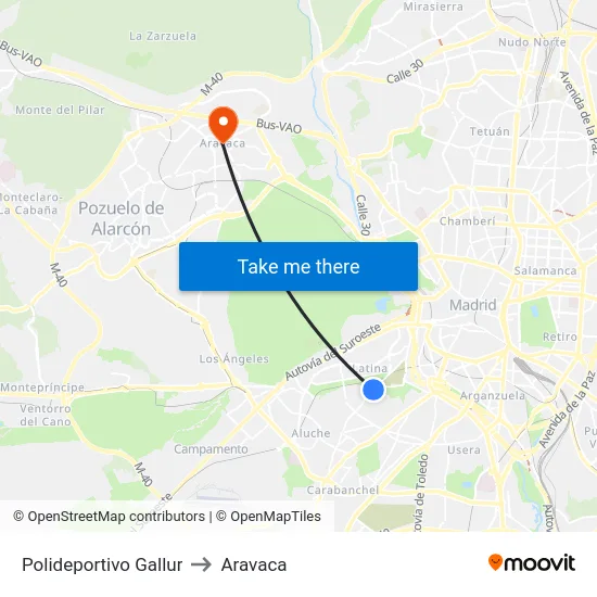 Polideportivo Gallur to Aravaca map