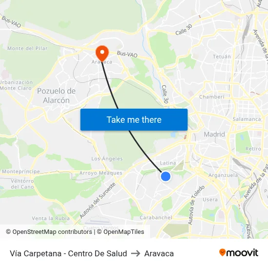 Vía Carpetana - Centro De Salud to Aravaca map