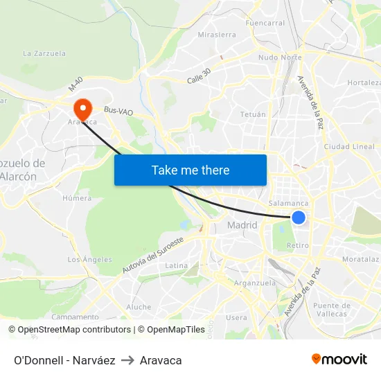 O'Donnell - Narváez to Aravaca map