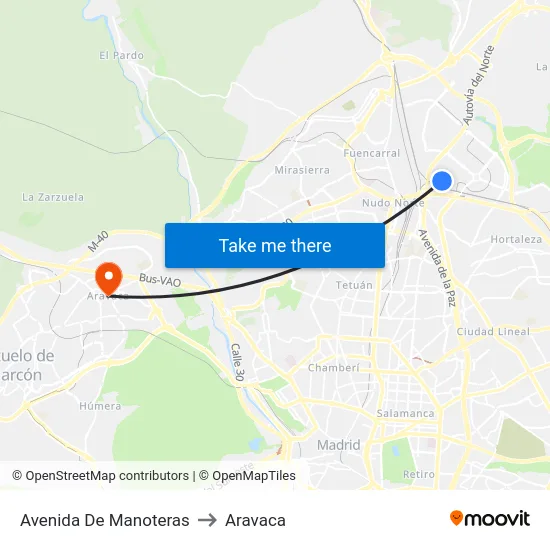 Avenida De Manoteras to Aravaca map