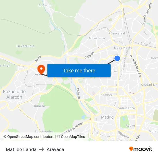 Matilde Landa to Aravaca map