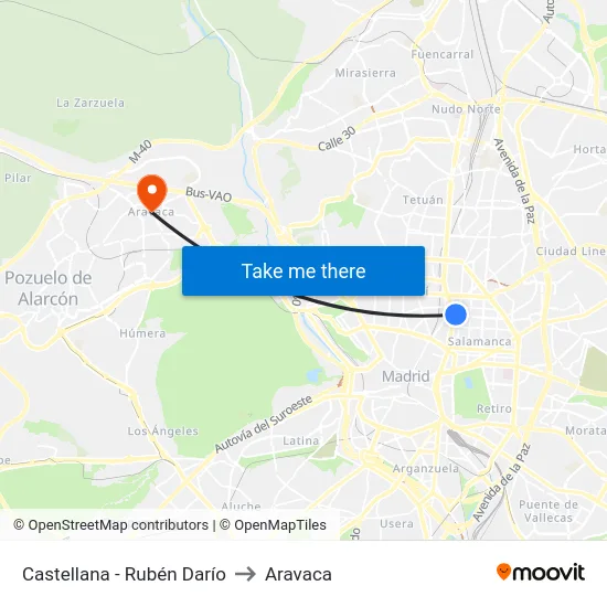 Castellana - Rubén Darío to Aravaca map