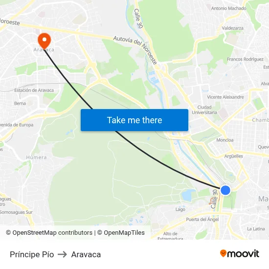 Príncipe Pío to Aravaca map