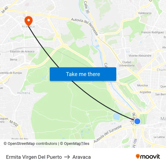 Ermita Virgen Del Puerto to Aravaca map