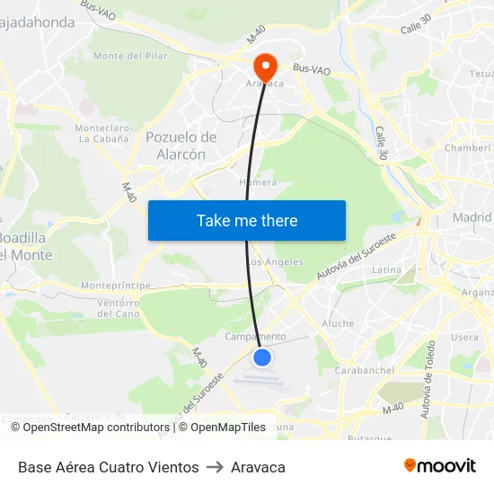 Base Aérea Cuatro Vientos to Aravaca map