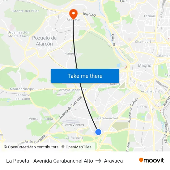 La Peseta - Avenida Carabanchel Alto to Aravaca map
