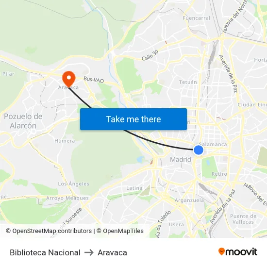 Biblioteca Nacional to Aravaca map