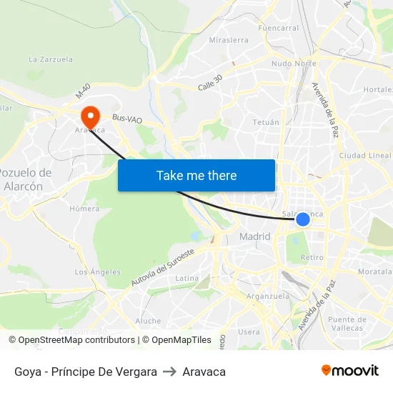 Goya - Príncipe De Vergara to Aravaca map
