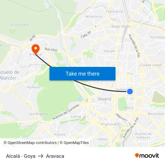 Alcalá - Goya to Aravaca map