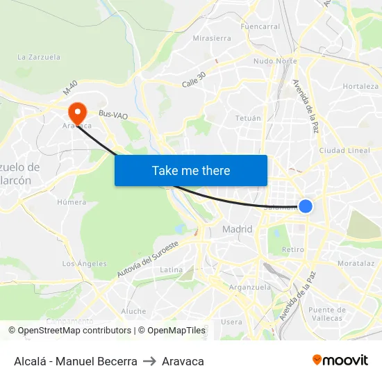 Alcalá - Manuel Becerra to Aravaca map