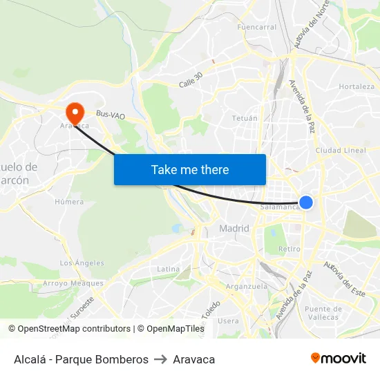 Alcalá - Parque Bomberos to Aravaca map